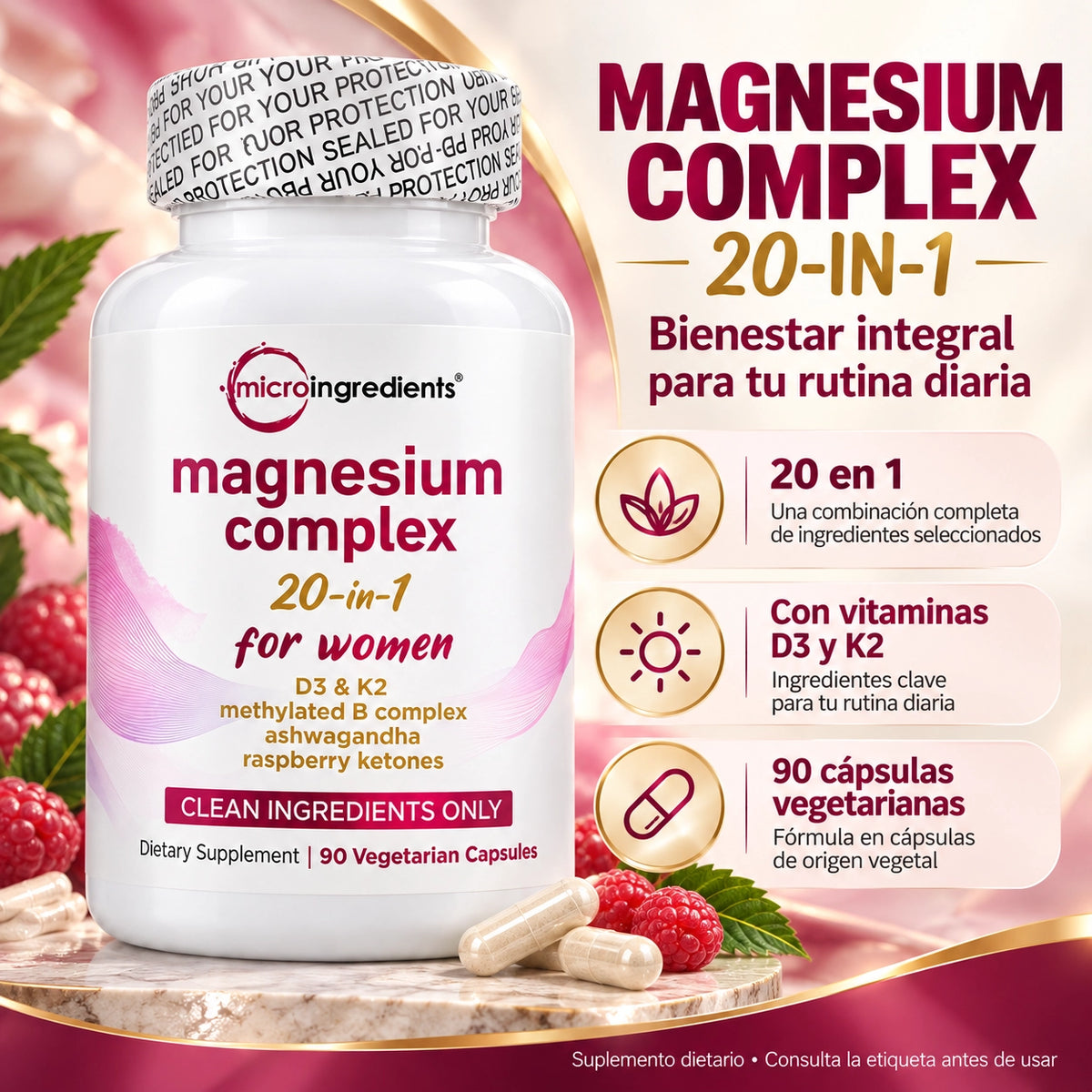Magnesio 20 en 1 para Mujer · 90 Cápsulas