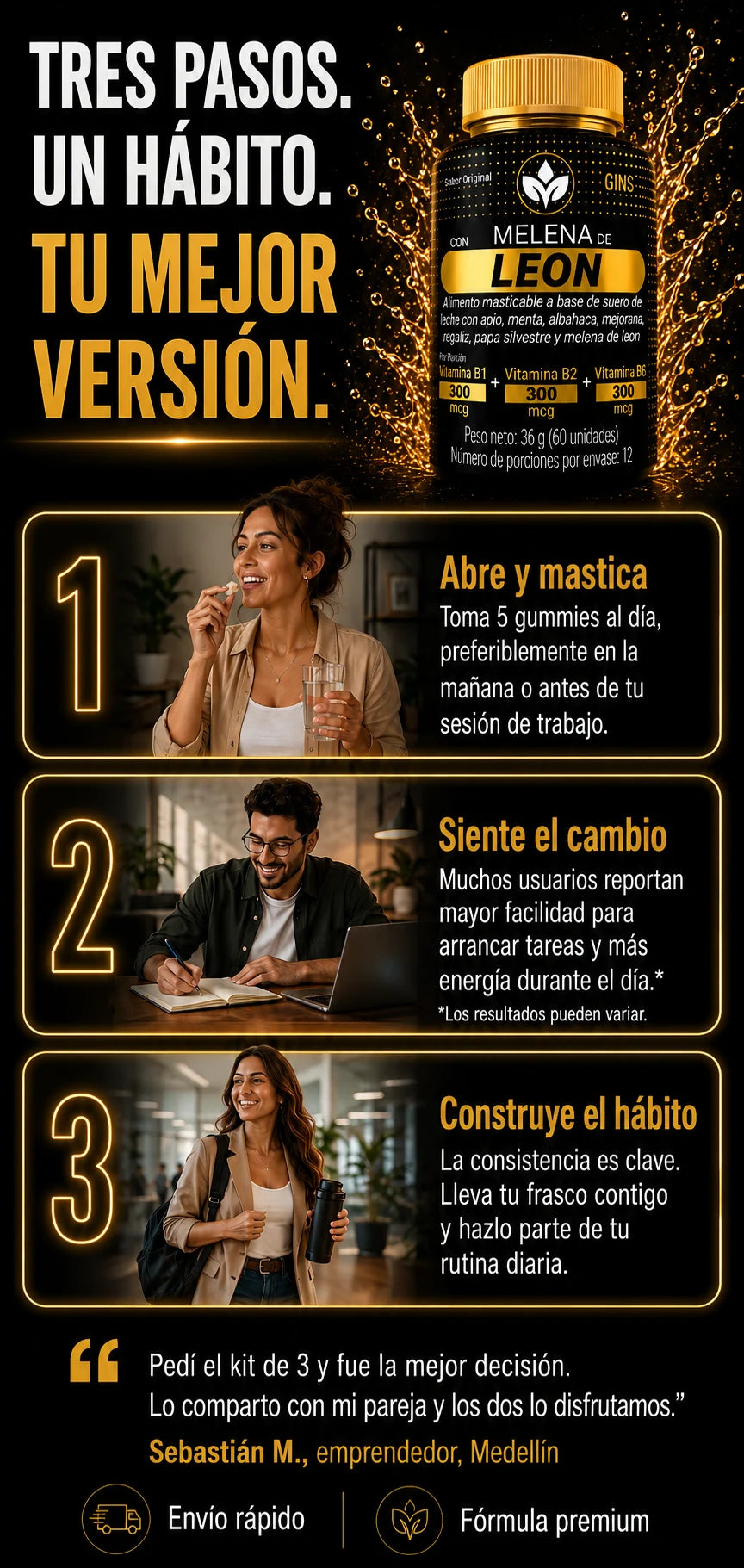 Cómo tomar Melena de León gomitas – 3 pasos: mastica 5 al día, siente el cambio y construye el hábito diario