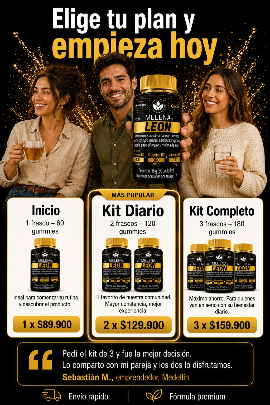 Planes Melena de León gomitas – Inicio 1 frasco, Kit Diario 2 frascos, Kit Completo 3 frascos | Envío rápido Colombia