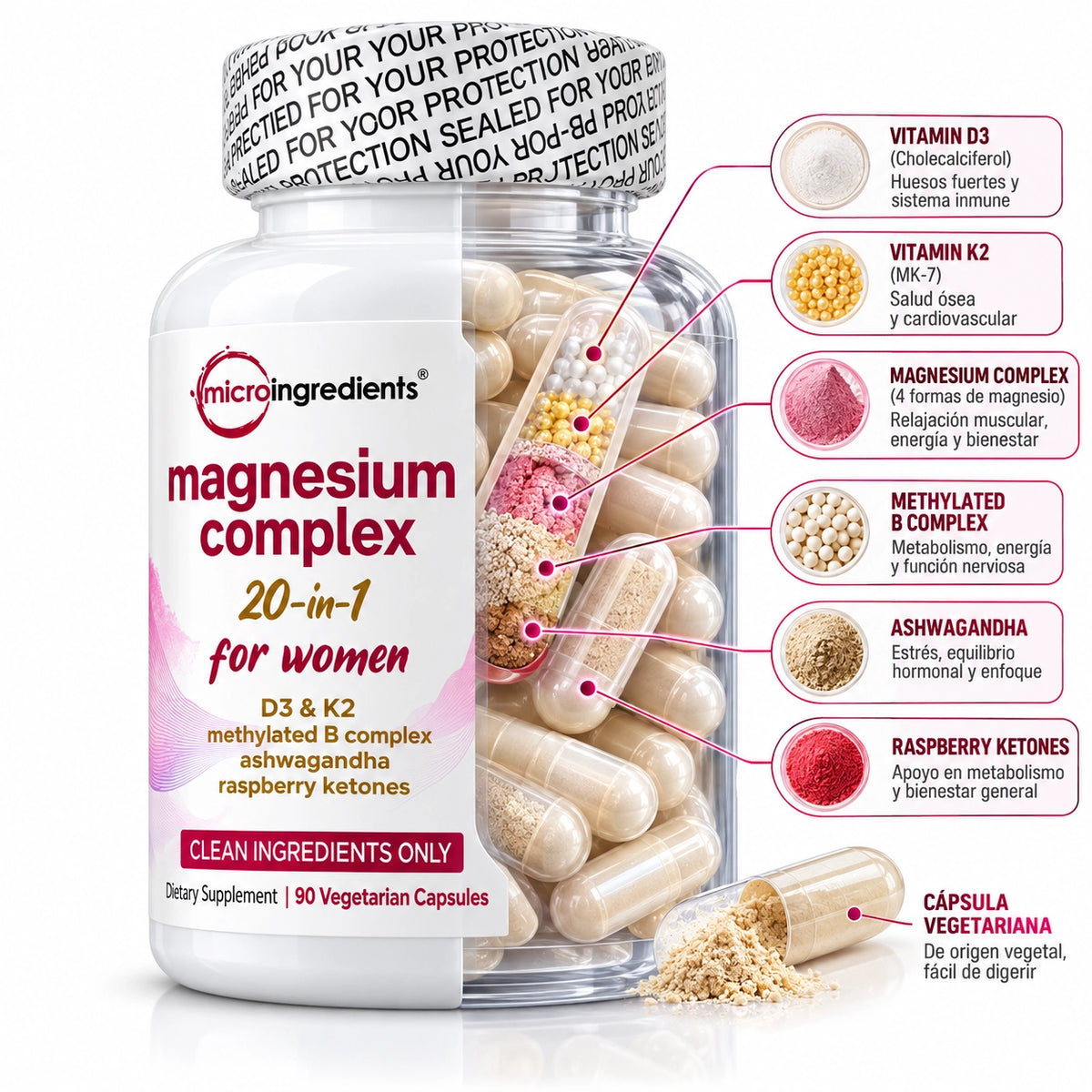 Magnesio 20 en 1 para Mujer · 90 Cápsulas